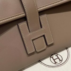 Hermes Jige Elan 29 Clutch Handmade In Swift Calfskin Leather 18 Etoupe - Image 9