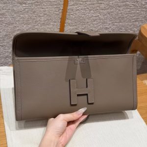 Hermes Jige Elan 29 Clutch Handmade In Swift Calfskin Leather 18 Etoupe - Image 8