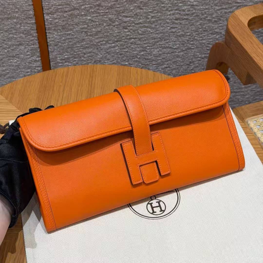 Hermes Jige Elan 29 Clutch Handmade In Swift Calfskin Leather 93 Orange