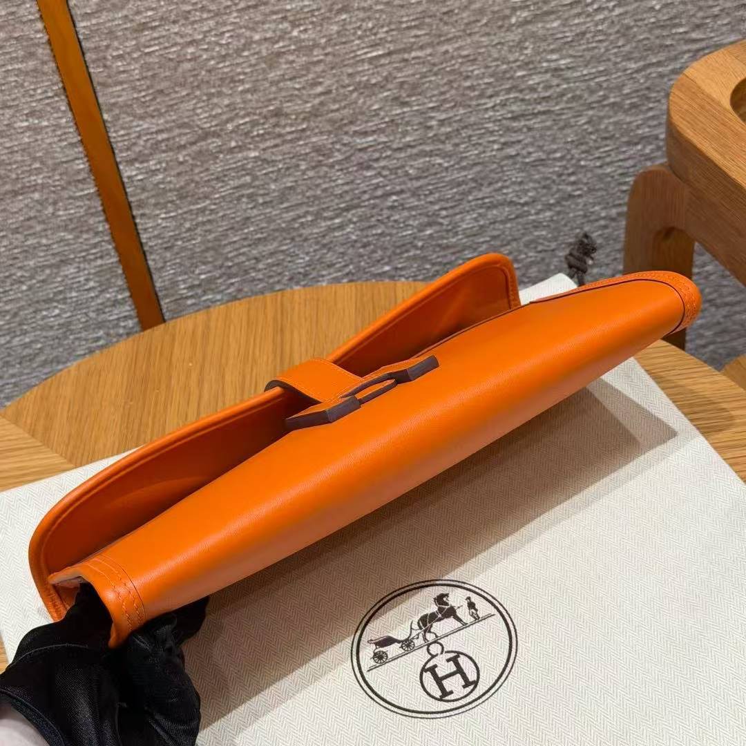 Hermes Jige Elan 29 Clutch Handmade In Swift Calfskin Leather 93 Orange - Image 12