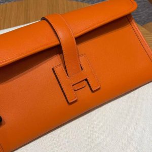 Hermes Jige Elan 29 Clutch Handmade In Swift Calfskin Leather 93 Orange - Image 11