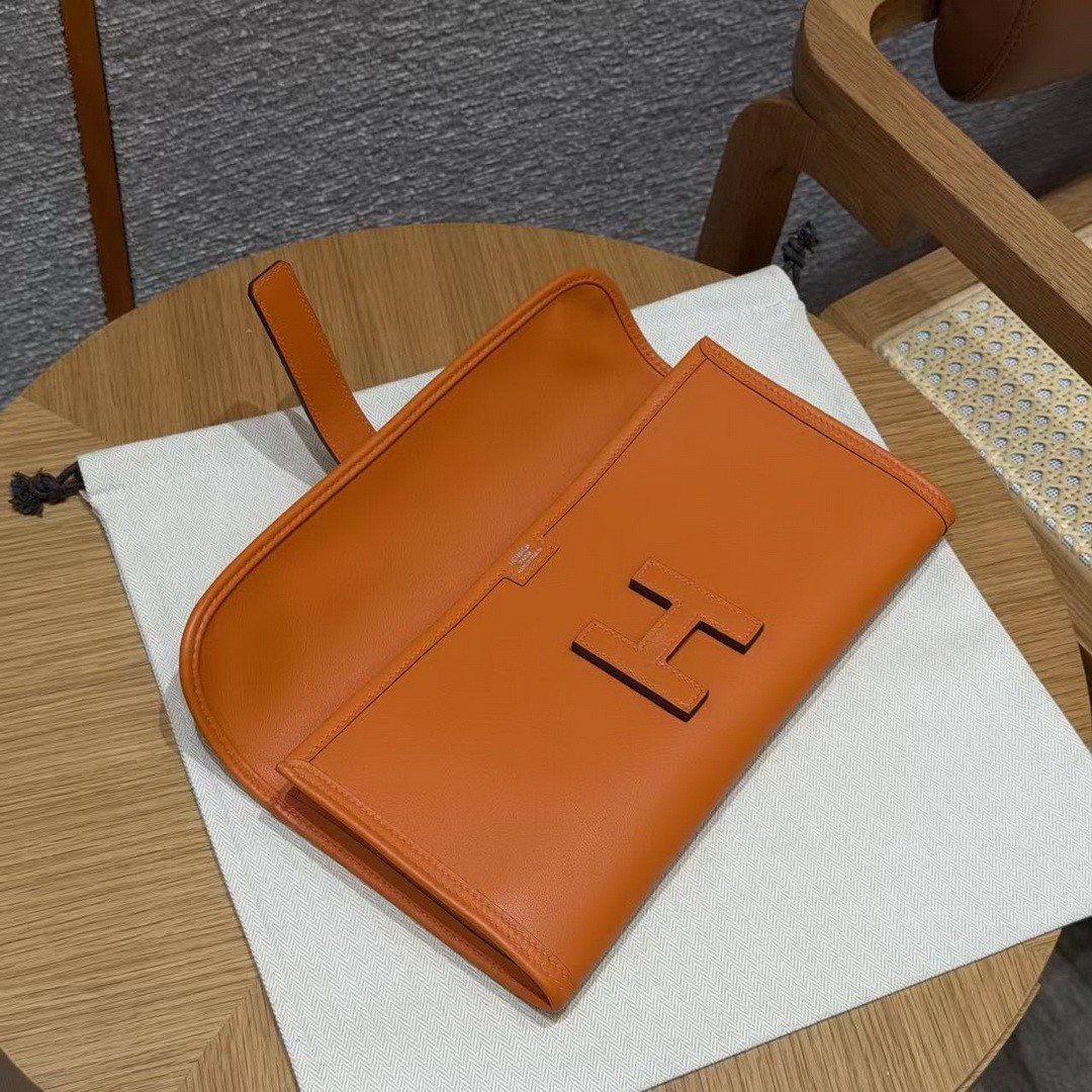 Hermes Jige Elan 29 Clutch Handmade In Swift Calfskin Leather 93 Orange - Image 6