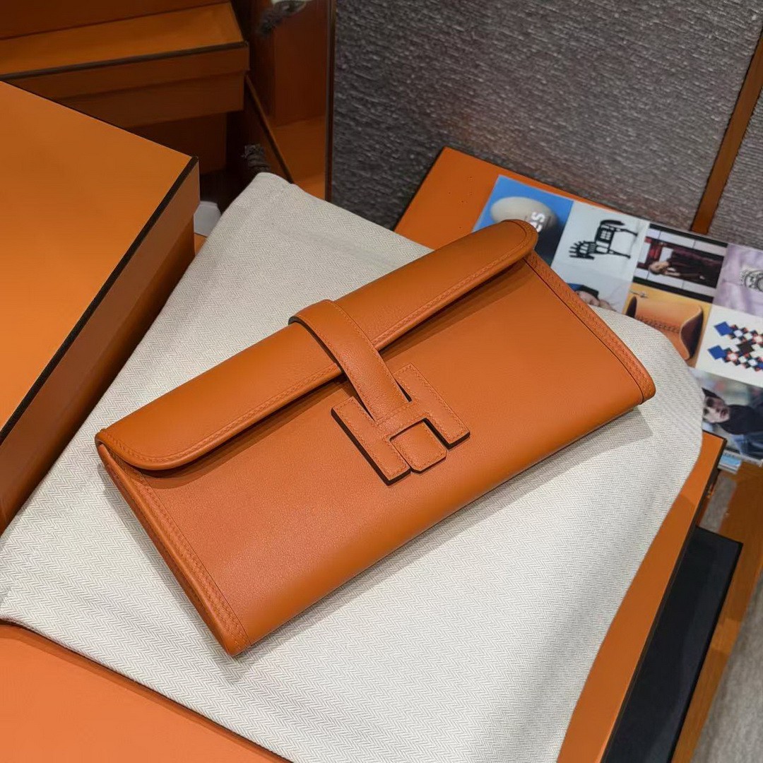 Hermes Jige Elan 29 Clutch Handmade In Swift Calfskin Leather 93 Orange - Image 4
