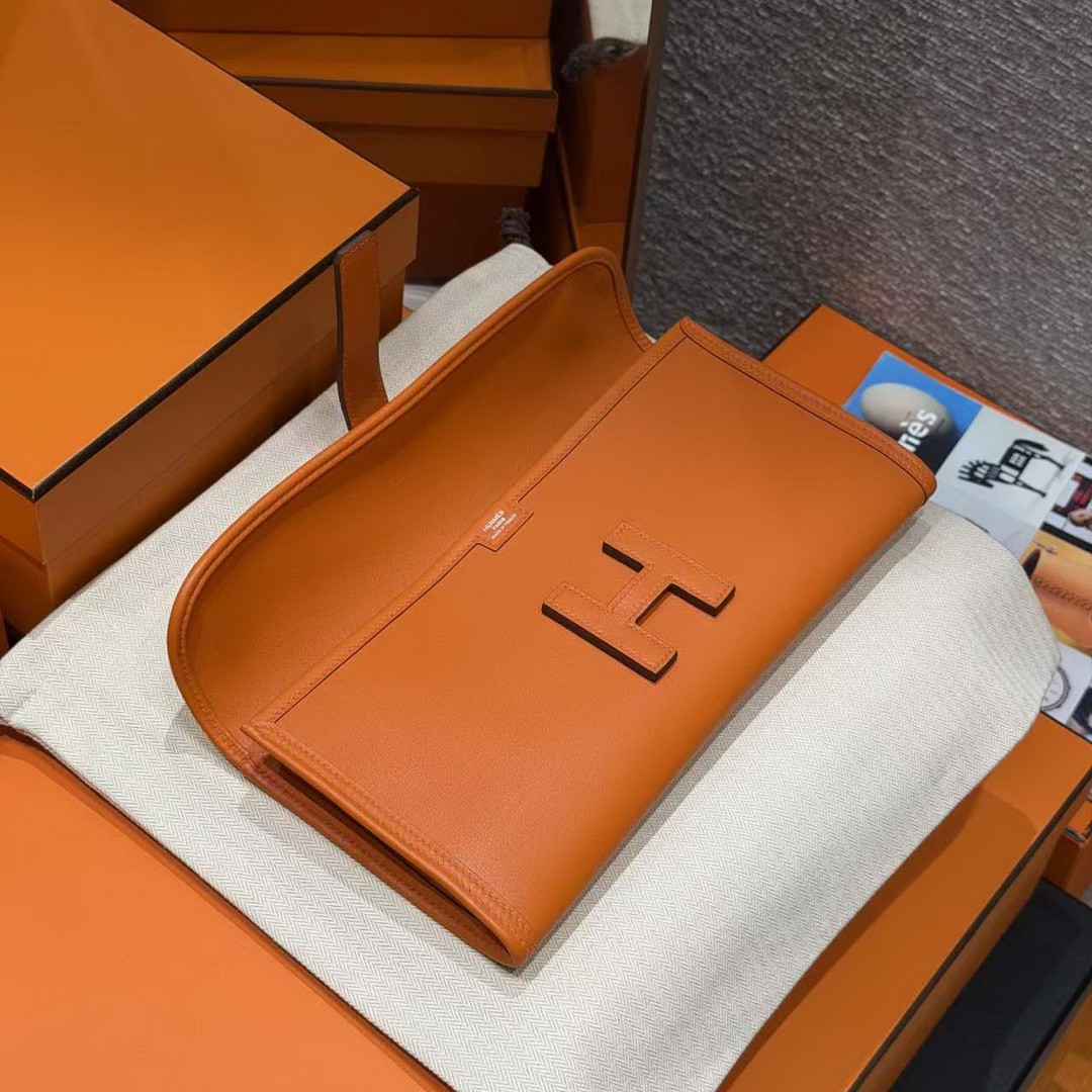 Hermes Jige Elan 29 Clutch Handmade In Swift Calfskin Leather 93 Orange - Image 3