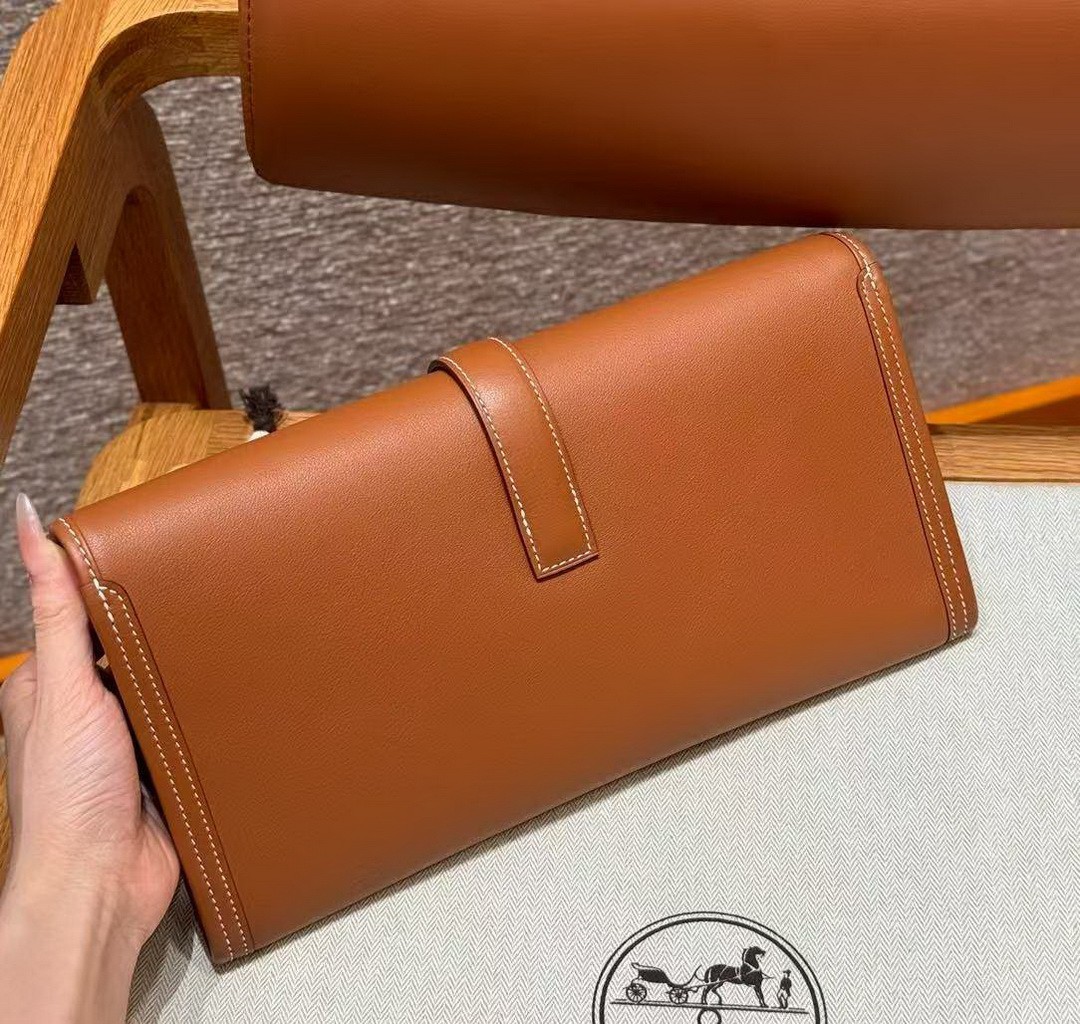 Hermes Jige Elan 29 Clutch Handmade In Swift Calfskin Leather ck37 Gold - Image 2