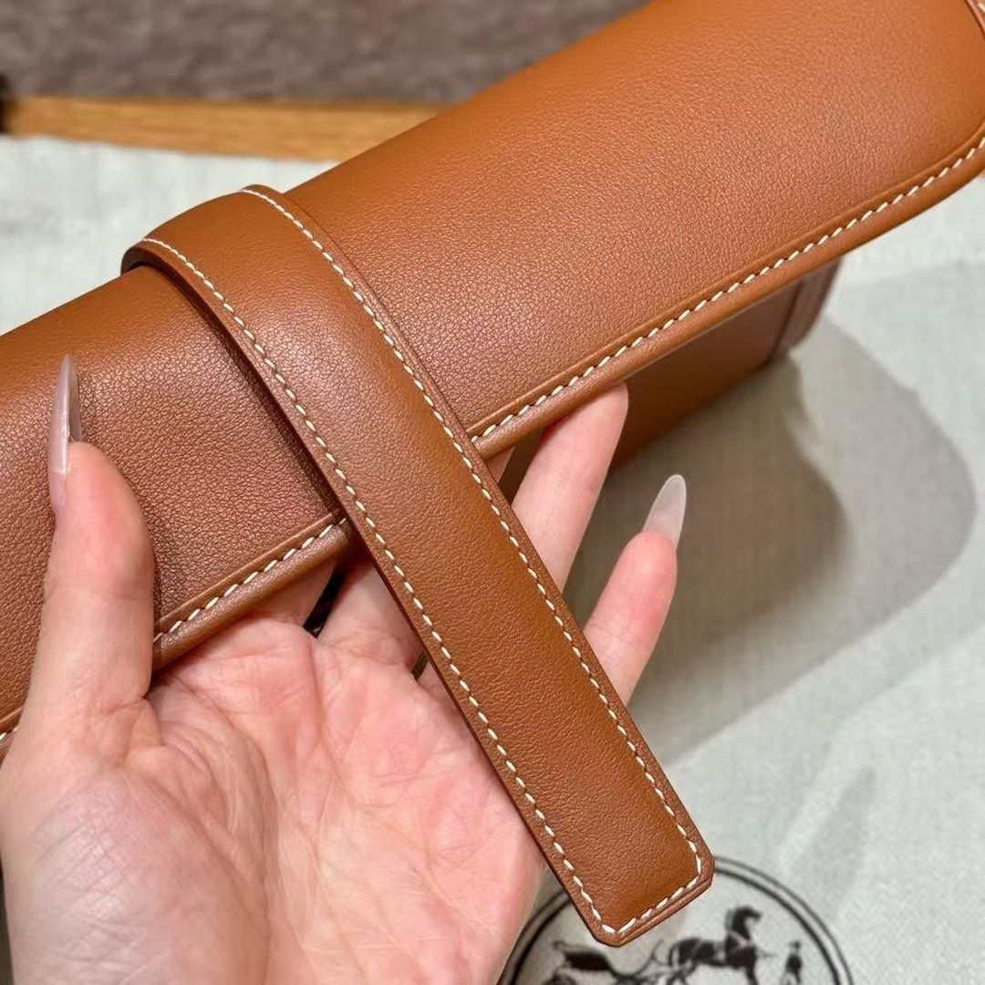 Hermes Jige Elan 29 Clutch Handmade In Swift Calfskin Leather ck37 Gold - Image 10