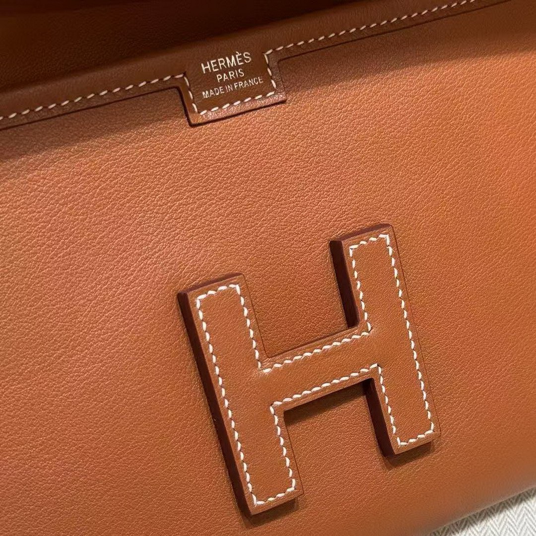 Hermes Jige Elan 29 Clutch Handmade In Swift Calfskin Leather ck37 Gold - Image 9