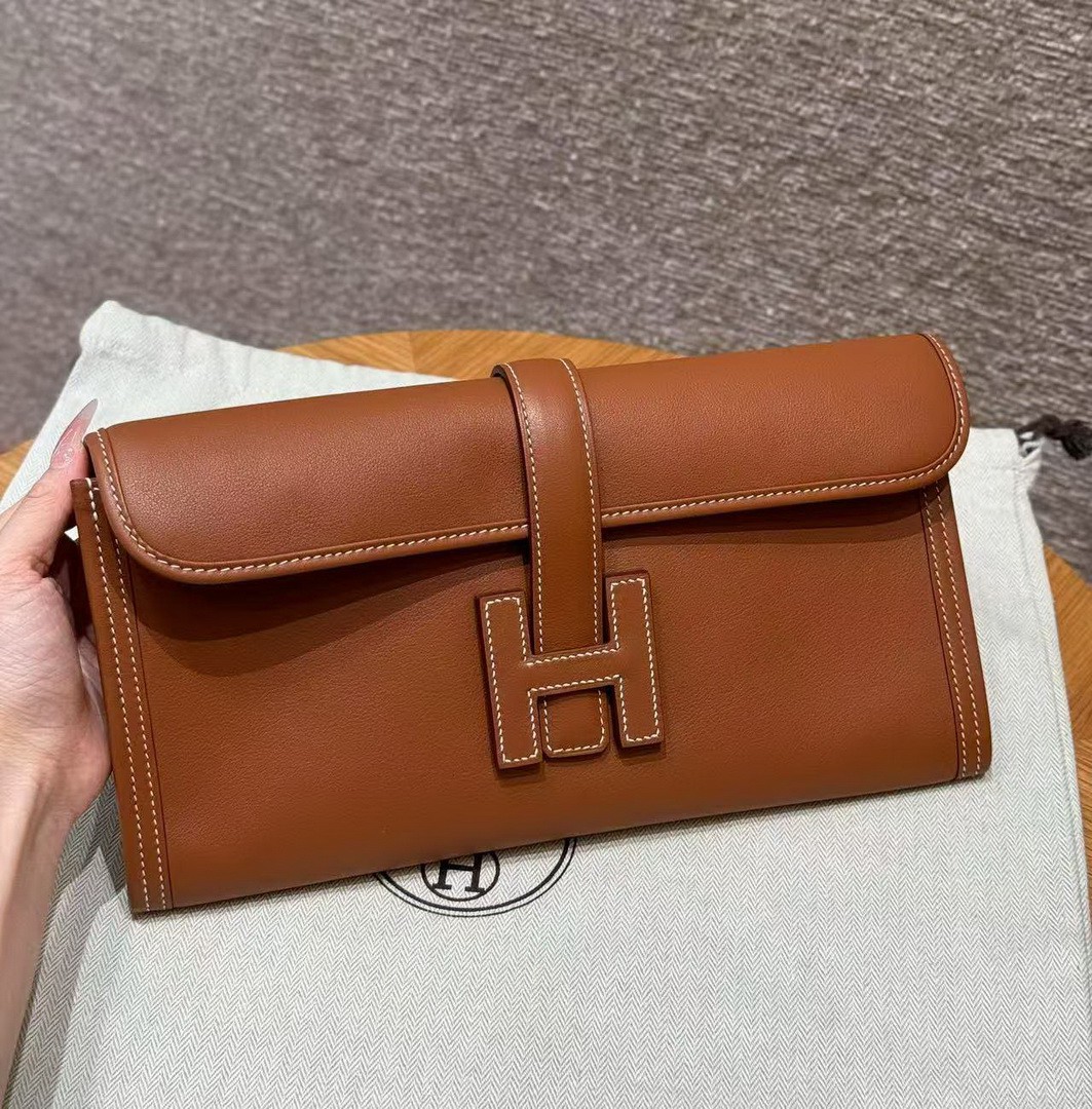 Hermes Jige Elan 29 Clutch Handmade In Swift Calfskin Leather ck37 Gold - Image 5