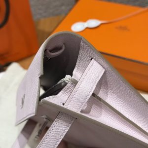 Hermes Kelly Classique To Go Wallet Handmade In Epsom Calfskin Leather Silver Hardware 09 Mauve Pale - Image 7