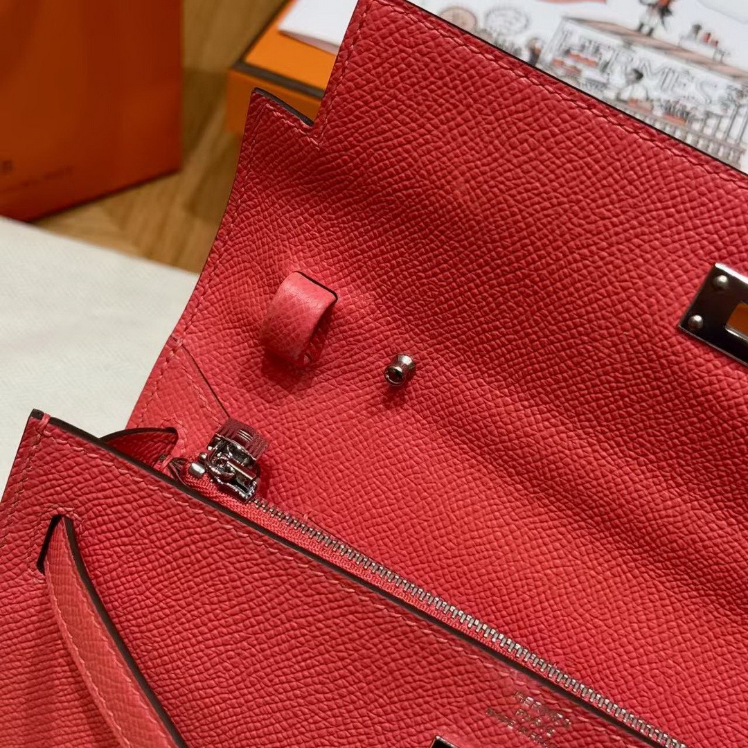 Hermes Kelly Classique To Go Wallet Handmade In Epsom Calfskin Leather Silver Hardware G0 Orange Field - Image 8
