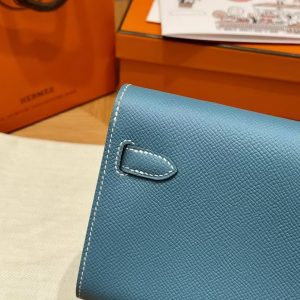 Hermes Kelly Classique To Go Wallet Handmade In Epsom Calfskin Leather Gold Hardware D2 New Blue Jean - Image 12
