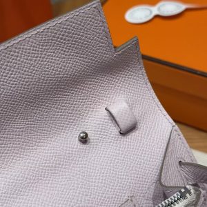 Hermes Kelly Classique To Go Wallet Handmade In Epsom Calfskin Leather Silver Hardware 09 Mauve Pale - Image 6