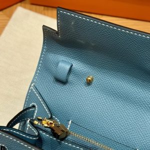 Hermes Kelly Classique To Go Wallet Handmade In Epsom Calfskin Leather Gold Hardware D2 New Blue Jean - Image 3
