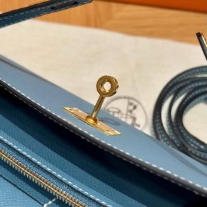 Hermes Kelly Classique To Go Wallet Handmade In Epsom Calfskin Leather Gold Hardware D2 New Blue Jean - Image 8