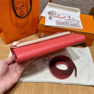 Hermes Kelly Classique To Go Wallet Handmade In Epsom Calfskin Leather Silver Hardware G0 Orange Field - Image 14