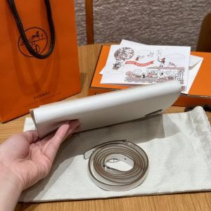 Hermes Kelly Classique To Go Wallet Handmade In Epsom Calfskin Leather and America Crocodile Silver Hardware M4 Girs Pale 0V Girs Ciment - Image 3