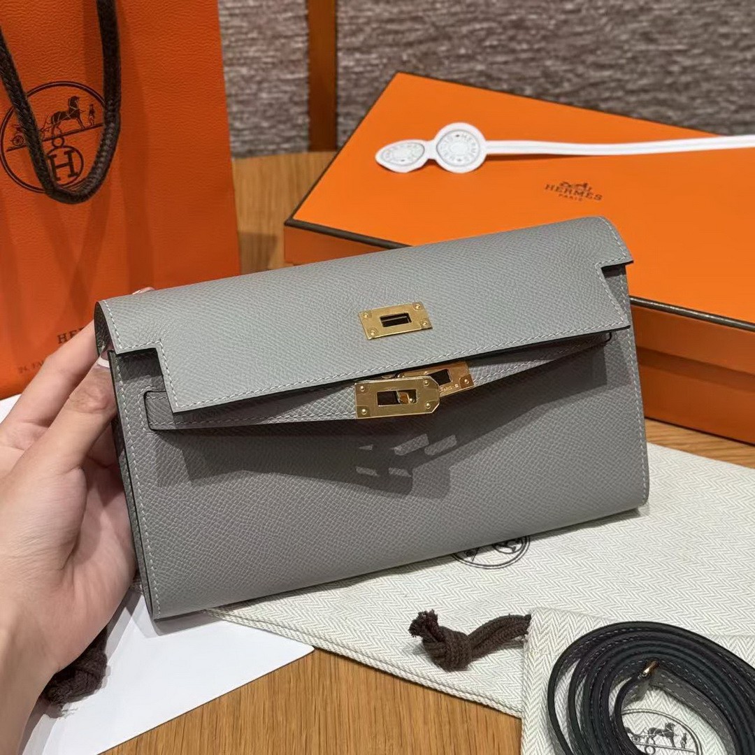Hermes Kelly Classique To Go Wallet Handmade In Epsom Calfskin Leather Gold Hardware 4Z Girs Mouette - Image 13