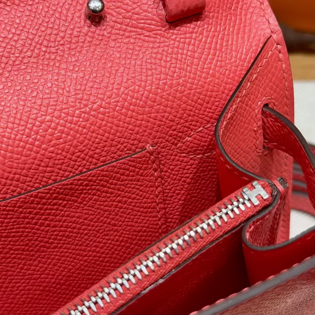 Hermes Kelly Classique To Go Wallet Handmade In Epsom Calfskin Leather Silver Hardware G0 Orange Field - Image 9