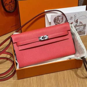 Hermes Kelly Classique To Go Wallet Handmade In Epsom Calfskin Leather Silver Hardware G0 Orange Field - Image 3