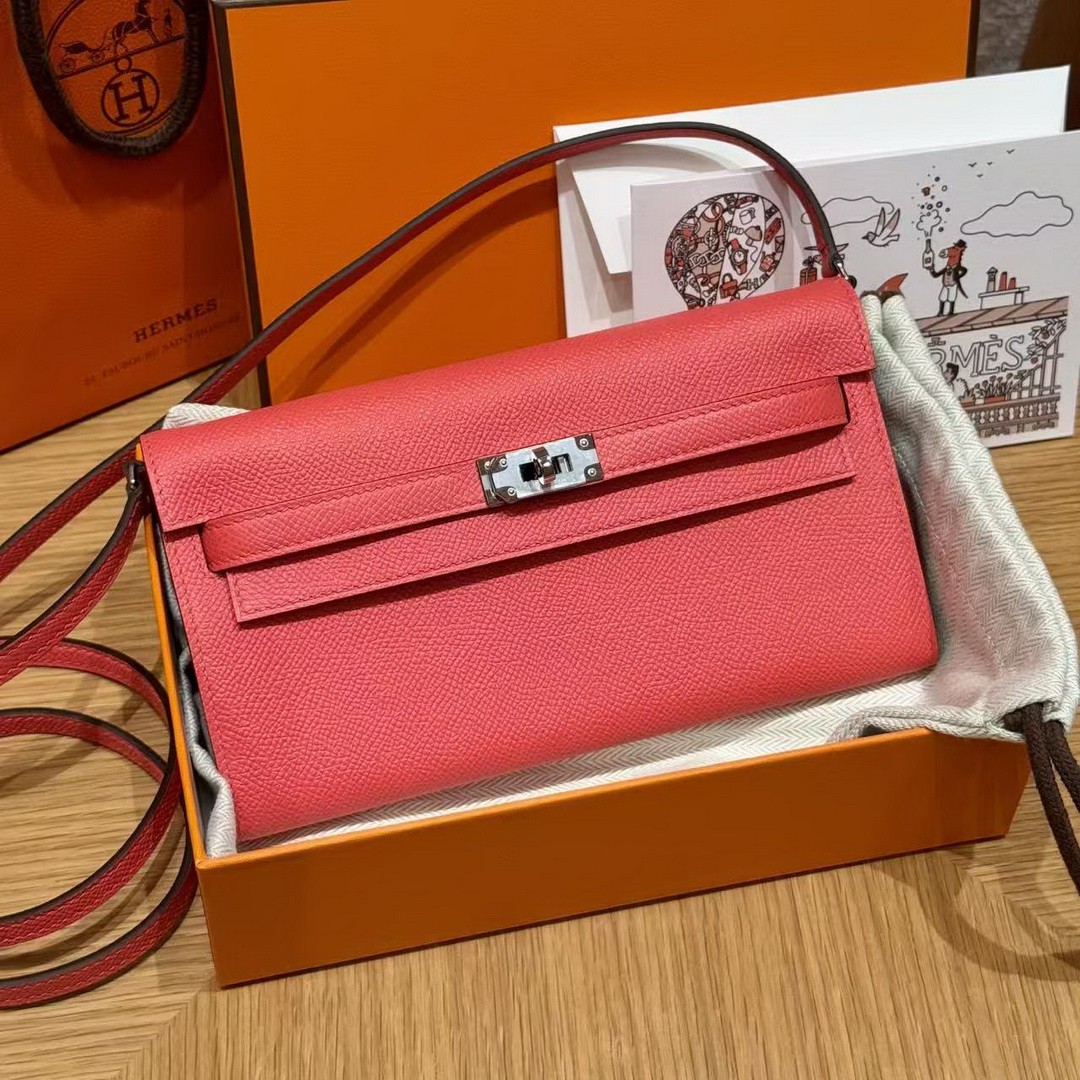 Hermes Kelly Classique To Go Wallet Handmade In Epsom Calfskin Leather Silver Hardware G0 Orange Field - Image 3