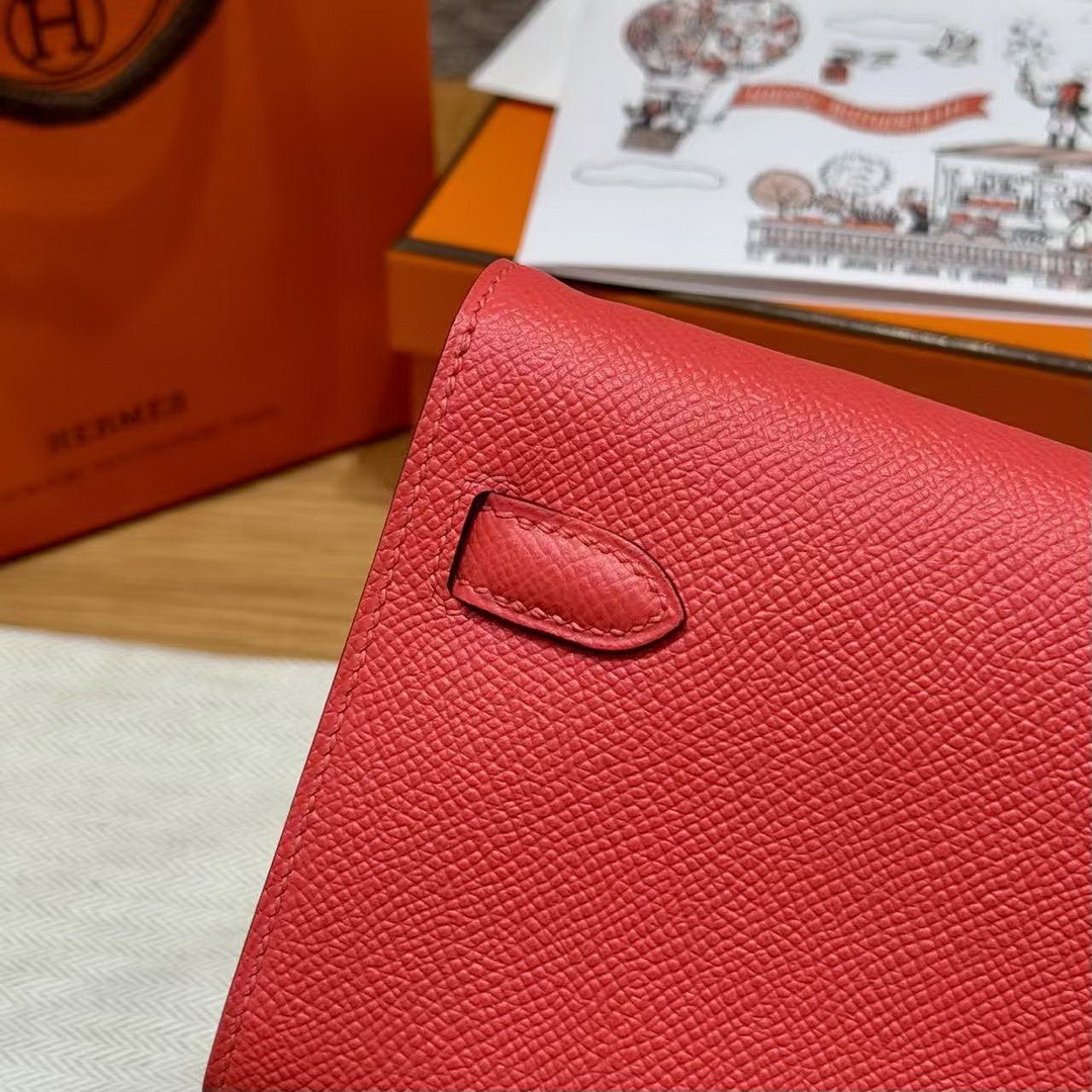 Hermes Kelly Classique To Go Wallet Handmade In Epsom Calfskin Leather Silver Hardware G0 Orange Field - Image 13