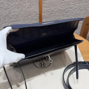 Hermes Kelly Depeches 25 Pouch Handmade In Matte Alligator Leather from Mississippi Silver Hardware 73 Blue Saphir - Image 18