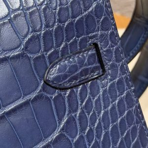 Hermes Kelly Depeches 25 Pouch Handmade In Matte Alligator Leather from Mississippi Silver Hardware 73 Blue Saphir - Image 9