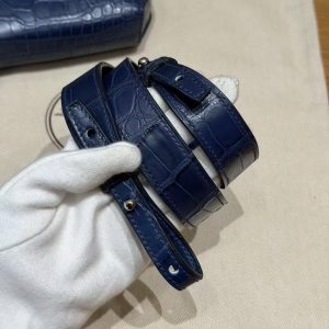 Hermes Kelly Depeches 25 Pouch Handmade In Matte Alligator Leather from Mississippi Silver Hardware 73 Blue Saphir - Image 5