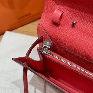 Hermes Kelly Classique To Go Wallet Handmade In Epsom Calfskin Leather Silver Hardware G0 Orange Field - Image 7