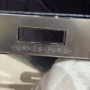 Hermes Kelly Depeches 25 Pouch Handmade In Matte Alligator Leather from Mississippi Silver Hardware 73 Blue Saphir - Image 15