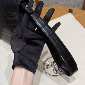 Hermes Kelly Depeches 25 Pouch Handmade In Matte Alligator Leather from Mississippi Silver Hardware 89 Noir - Image 6