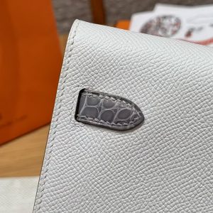 Hermes Kelly Classique To Go Wallet Handmade In Epsom Calfskin Leather and America Crocodile Silver Hardware M4 Girs Pale 0V Girs Ciment - Image 4