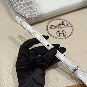Hermes Kelly Depeches 25 Pouch Handmade In Niloticus Leather from Mississippi Silver Hardware Himalaya - Image 5