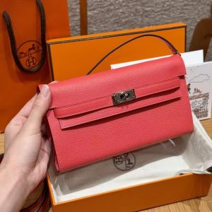 Hermes Kelly Classique To Go Wallet Handmade In Epsom Calfskin Leather Silver Hardware G0 Orange Field - Image 4