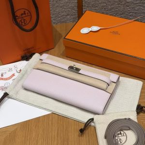 Hermes Kelly Classique To Go Wallet Handmade In Epsom Calfskin Leather Silver Hardware 09 Mauve Pale - Image 10