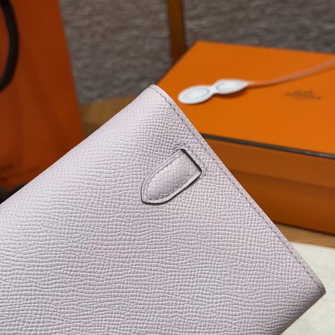 Hermes Kelly Classique To Go Wallet Handmade In Epsom Calfskin Leather Silver Hardware 09 Mauve Pale - Image 3