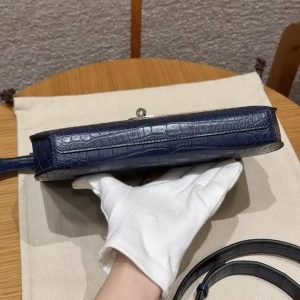 Hermes Kelly Depeches 25 Pouch Handmade In Matte Alligator Leather from Mississippi Silver Hardware 73 Blue Saphir - Image 19