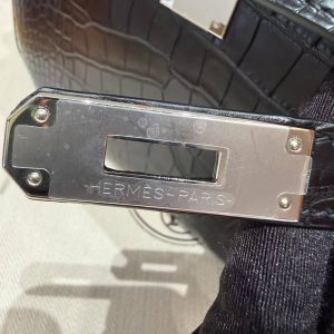 Hermes Kelly Depeches 25 Pouch Handmade In Matte Alligator Leather from Mississippi Silver Hardware 89 Noir - Image 12