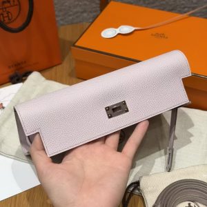 Hermes Kelly Classique To Go Wallet Handmade In Epsom Calfskin Leather Silver Hardware 09 Mauve Pale - Image 13