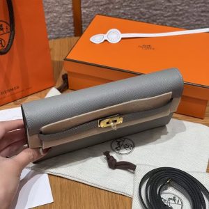 Hermes Kelly Classique To Go Wallet Handmade In Epsom Calfskin Leather Gold Hardware 4Z Girs Mouette - Image 18