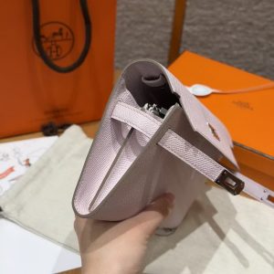 Hermes Kelly Classique To Go Wallet Handmade In Epsom Calfskin Leather Silver Hardware 09 Mauve Pale - Image 8