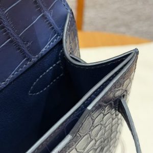 Hermes Kelly Depeches 25 Pouch Handmade In Matte Alligator Leather from Mississippi Silver Hardware 73 Blue Saphir - Image 11