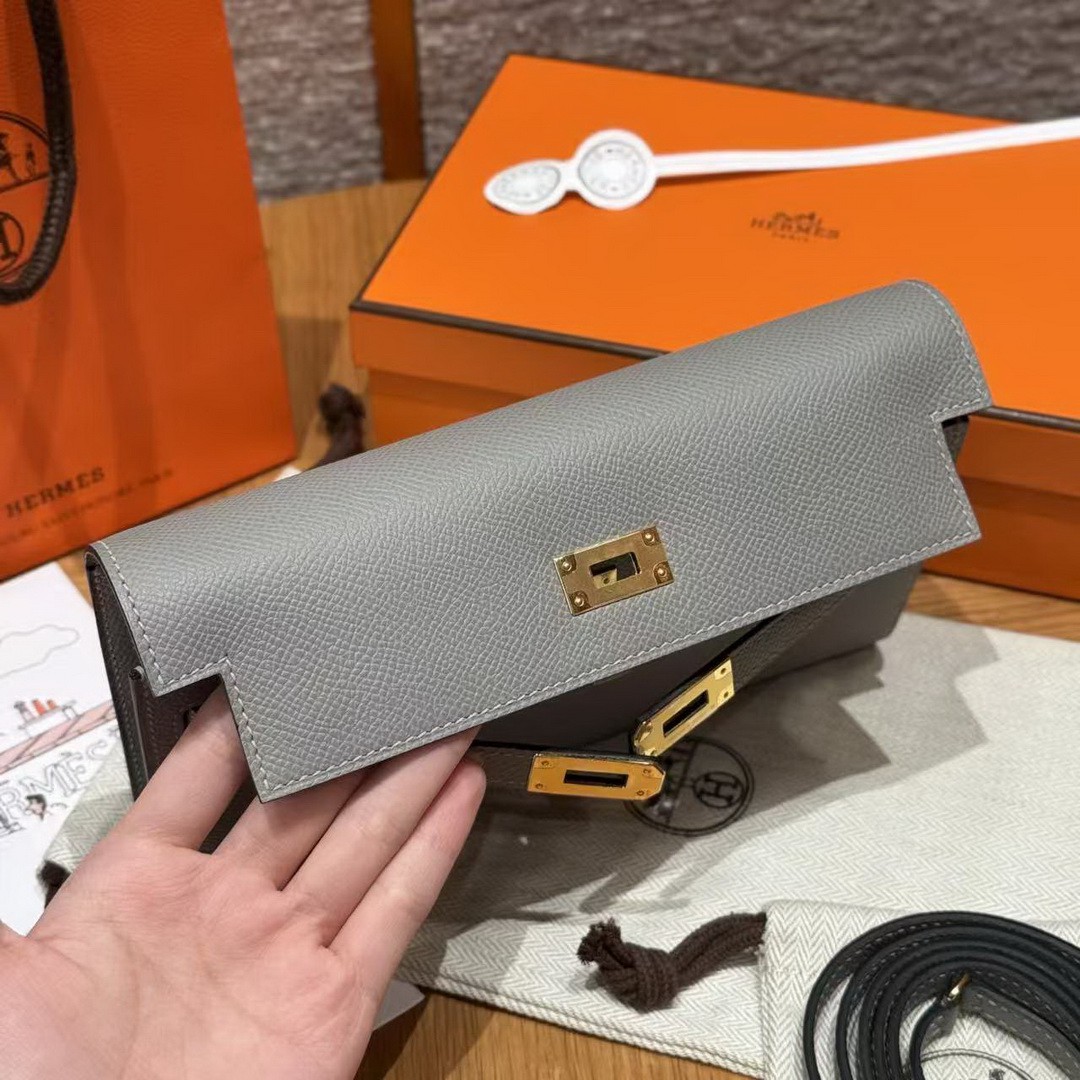 Hermes Kelly Classique To Go Wallet Handmade In Epsom Calfskin Leather Gold Hardware 4Z Girs Mouette - Image 10