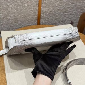 Hermes Kelly Depeches 25 Pouch Handmade In Niloticus Leather from Mississippi Silver Hardware Himalaya - Image 18