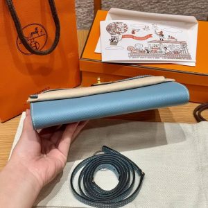 Hermes Kelly Classique To Go Wallet Handmade In Epsom Calfskin Leather Gold Hardware D2 New Blue Jean - Image 11