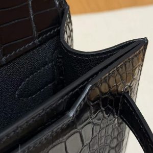 Hermes Kelly Depeches 25 Pouch Handmade In Matte Alligator Leather from Mississippi Silver Hardware 89 Noir - Image 8