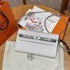Hermes Kelly Classique To Go Wallet Handmade In Epsom Calfskin Leather and America Crocodile Silver Hardware M4 Girs Pale 0V Girs Ciment
