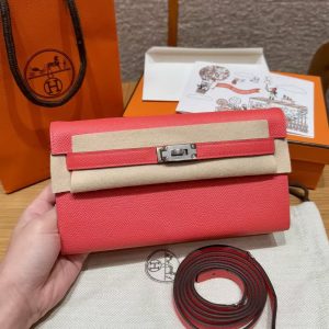 Hermes Kelly Classique To Go Wallet Handmade In Epsom Calfskin Leather Silver Hardware G0 Orange Field