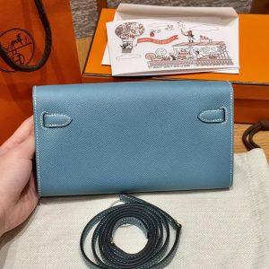 Alternative view of Hermes Kelly Classique To Go Wallet Handmade In Epsom Calfskin Leather Gold Hardware D2 New Blue Jean