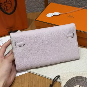 Hermes Kelly Classique To Go Wallet Handmade In Epsom Calfskin Leather Silver Hardware 09 Mauve Pale - Image 2
